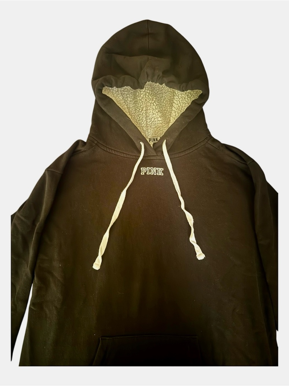 PINK Victoria's Secret Women’s Black Sherpa-Lined Hooded Sweatshirt - Picture 2 of 4